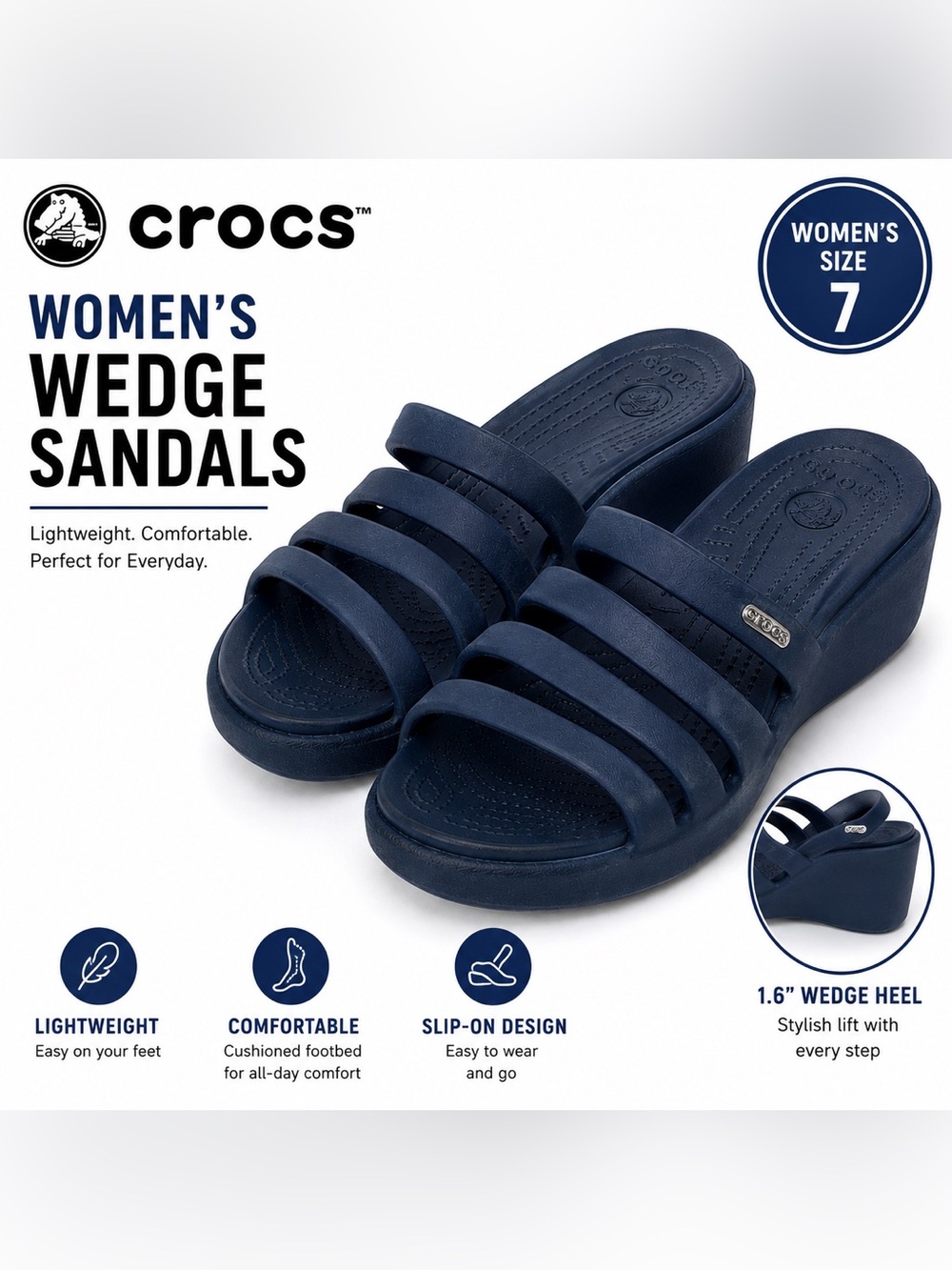 Crocs Wedge Sandal Navy Blue Size 7